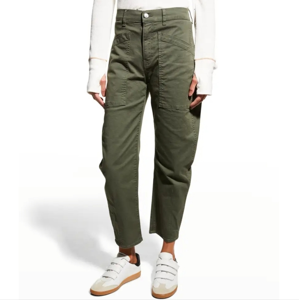 Veronica Beard Charlie Barrel Pant High Rise Army Green Size 27